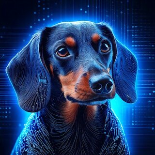 Firefly -A digitalized teckel dog, stylized as if scanned or reconstructed from data, integrated int
